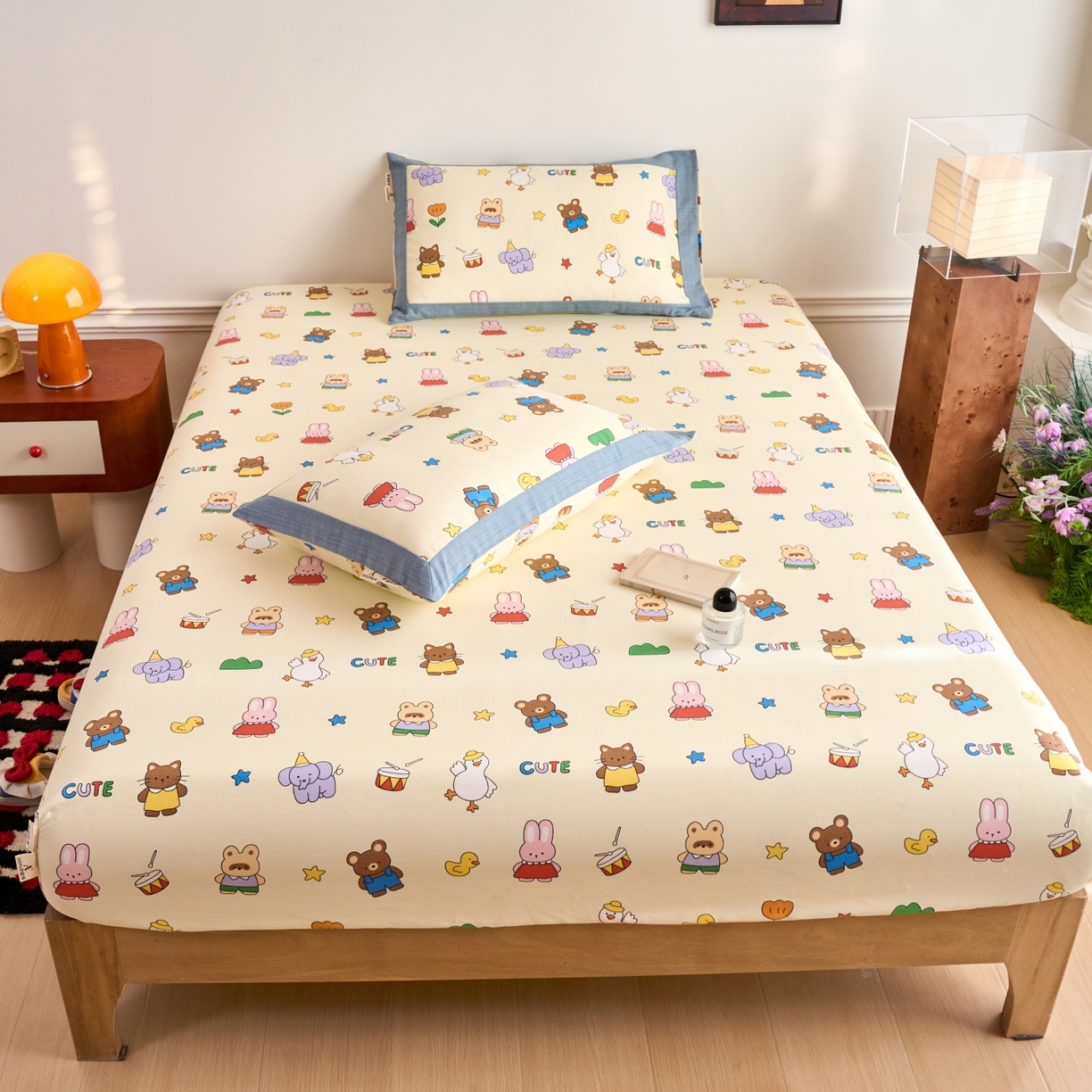 91家纺网 家纺一手货源 找家纺 春皖家纺 2026新款全棉老粗布工艺款单床笠床笠单件 快乐园