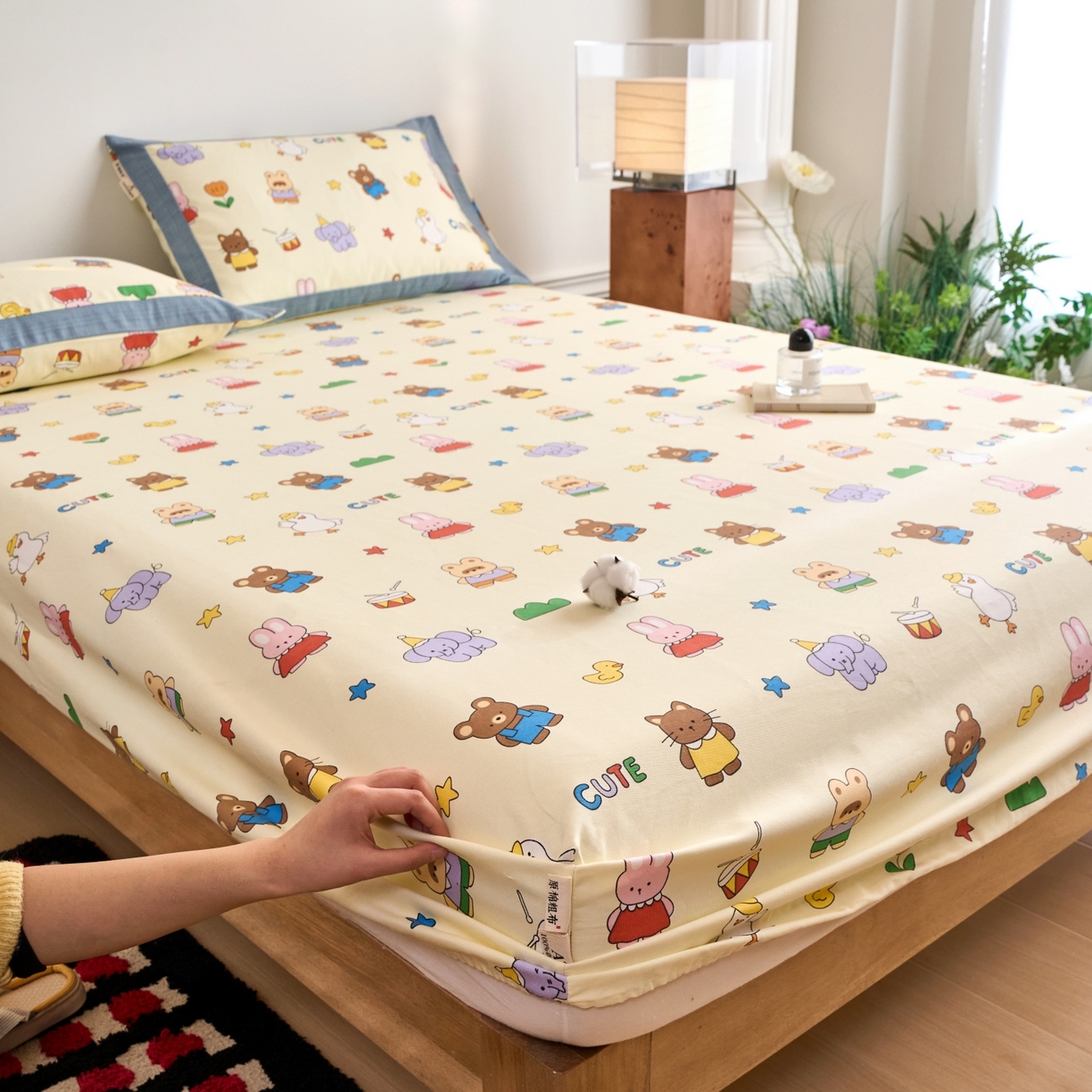 91家纺网 家纺一手货源 找家纺 春皖家纺 2026新款全棉老粗布工艺款单床笠床笠单件 快乐园