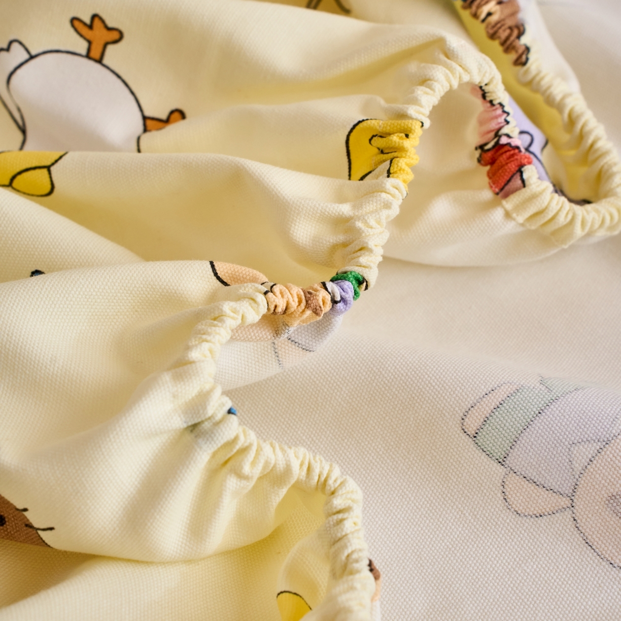 91家纺网 家纺一手货源 找家纺 春皖家纺 2026新款全棉老粗布工艺款单床笠床笠单件 快乐园