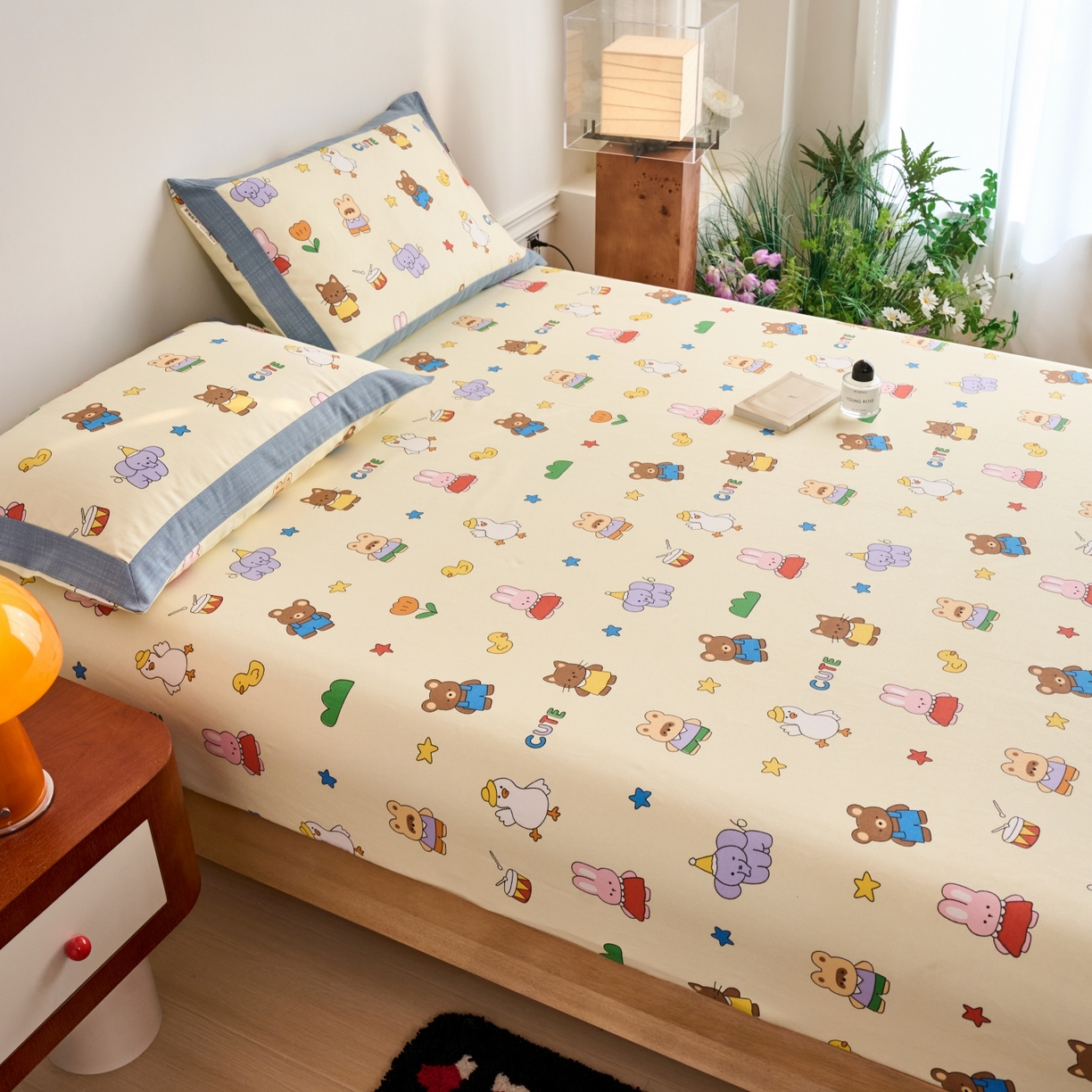 91家纺网 家纺一手货源 找家纺 春皖家纺 2026新款全棉老粗布工艺款单床笠床笠单件 快乐园