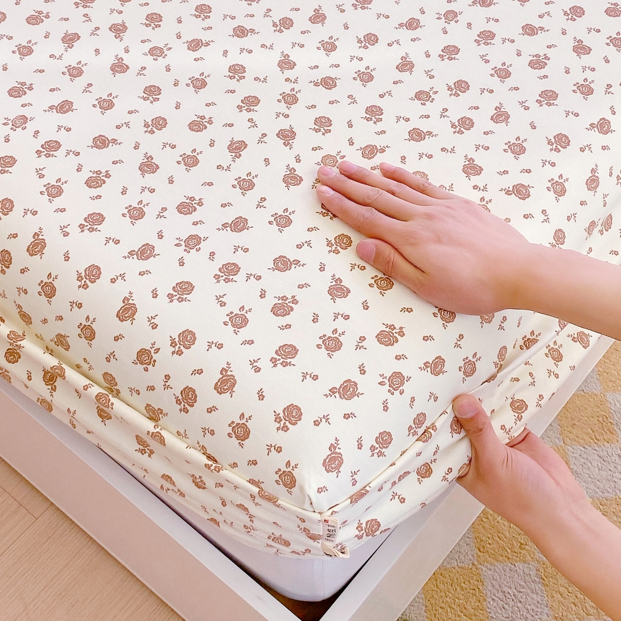 91家纺网 家纺一手货源 找家纺 春皖家纺 2026新款全棉老粗布工艺款单床笠床笠单件 玫瑰情