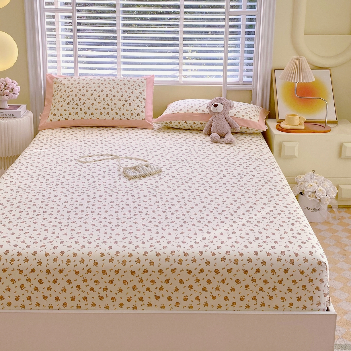 91家纺网 家纺一手货源 找家纺 春皖家纺 2026新款全棉老粗布工艺款单床笠床笠单件 玫瑰情