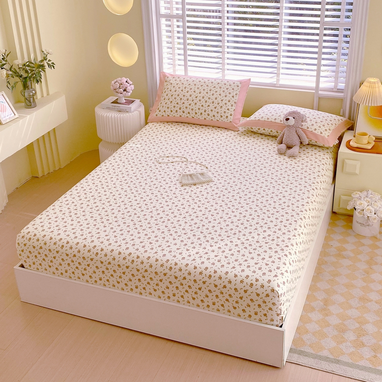 91家纺网 家纺一手货源 找家纺 春皖家纺 2026新款全棉老粗布工艺款单床笠床笠单件 玫瑰情