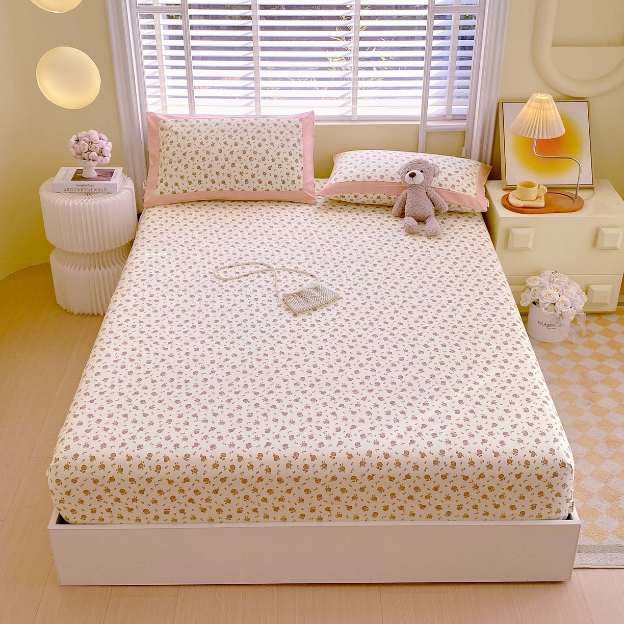 91家纺网 家纺一手货源 找家纺 春皖家纺 2026新款全棉老粗布工艺款单床笠床笠单件 玫瑰情