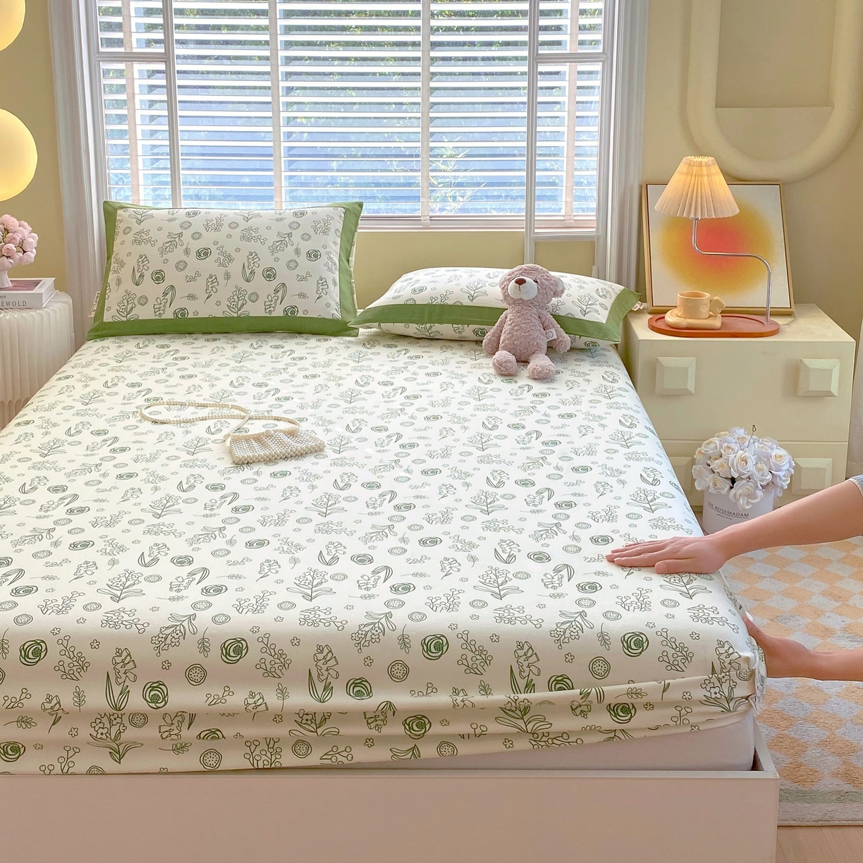 春皖家纺 2026新款全棉老粗布工艺款单床笠床笠单件 浅韵-绿