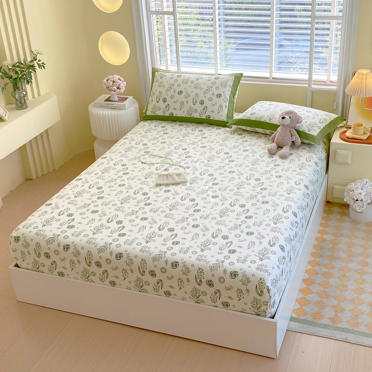 91家纺网 家纺一手货源 找家纺 春皖家纺 2026新款全棉老粗布工艺款单床笠床笠单件 浅韵-绿