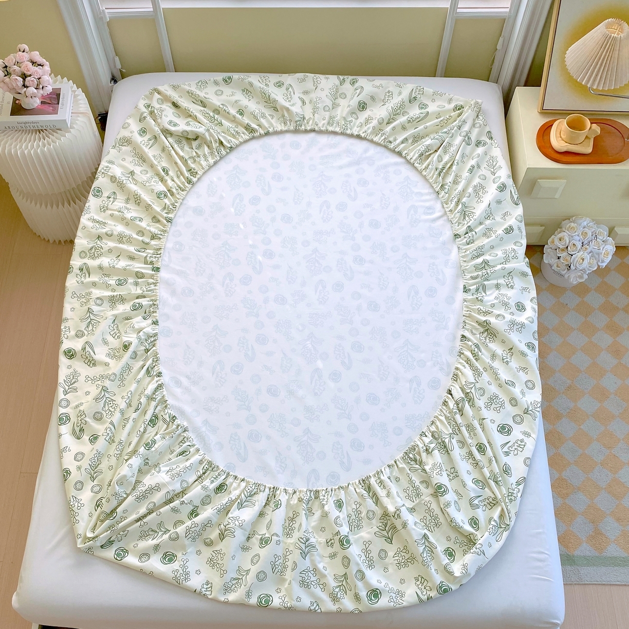 91家纺网 家纺一手货源 找家纺 春皖家纺 2026新款全棉老粗布工艺款单床笠床笠单件 浅韵-绿