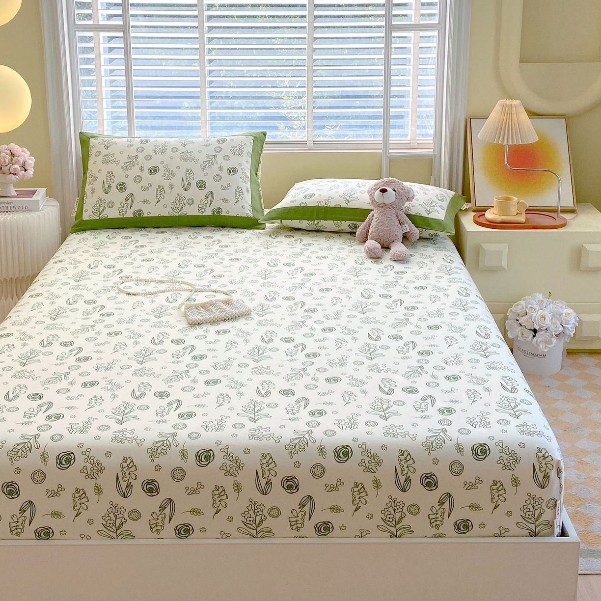 91家纺网 家纺一手货源 找家纺 春皖家纺 2026新款全棉老粗布工艺款单床笠床笠单件 浅韵-绿