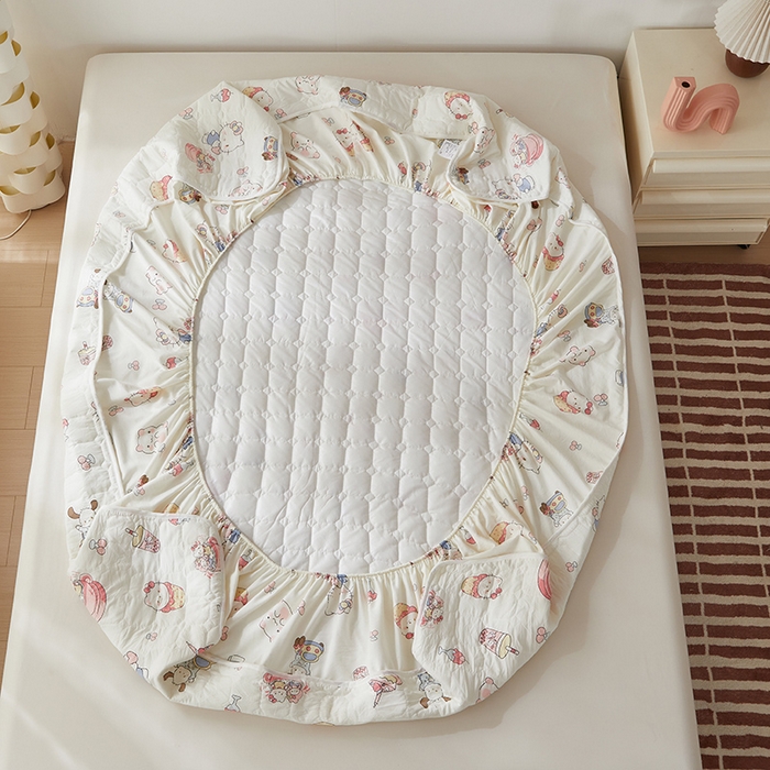 91家纺网 家纺一手货源 找家纺 舒居家纺 2026春夏新款夹棉防水印花单床笠 床笠单件 奶猫