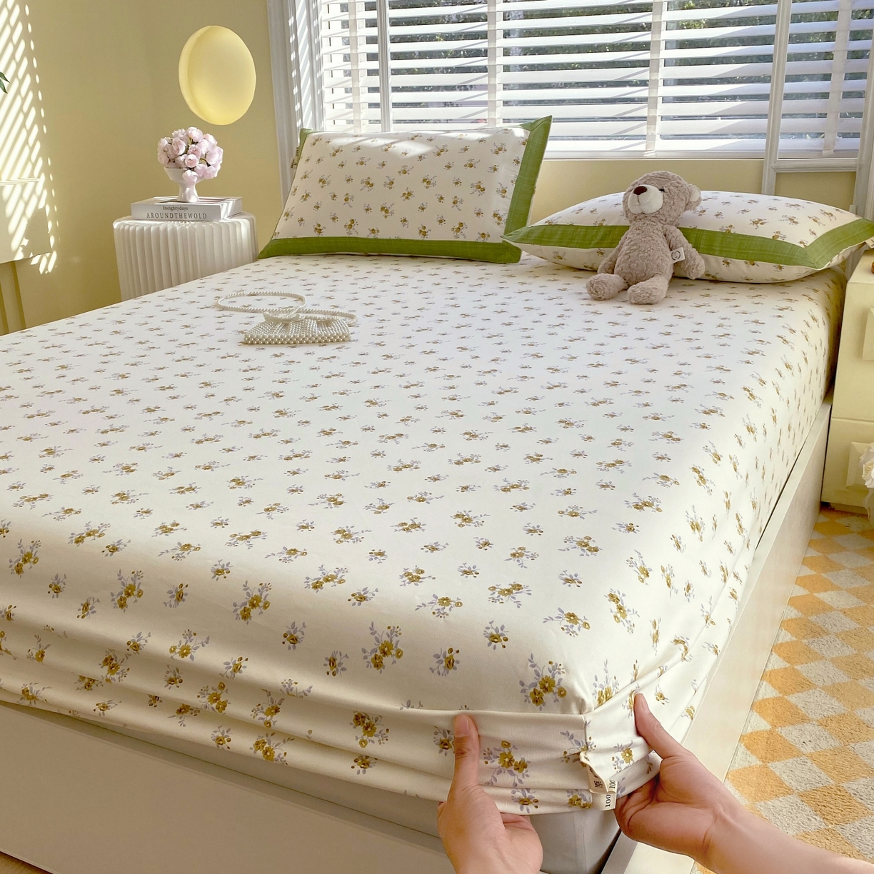 91家纺网 家纺一手货源 找家纺 春皖家纺 2026新款全棉老粗布工艺款单床笠床笠单件 倩影米