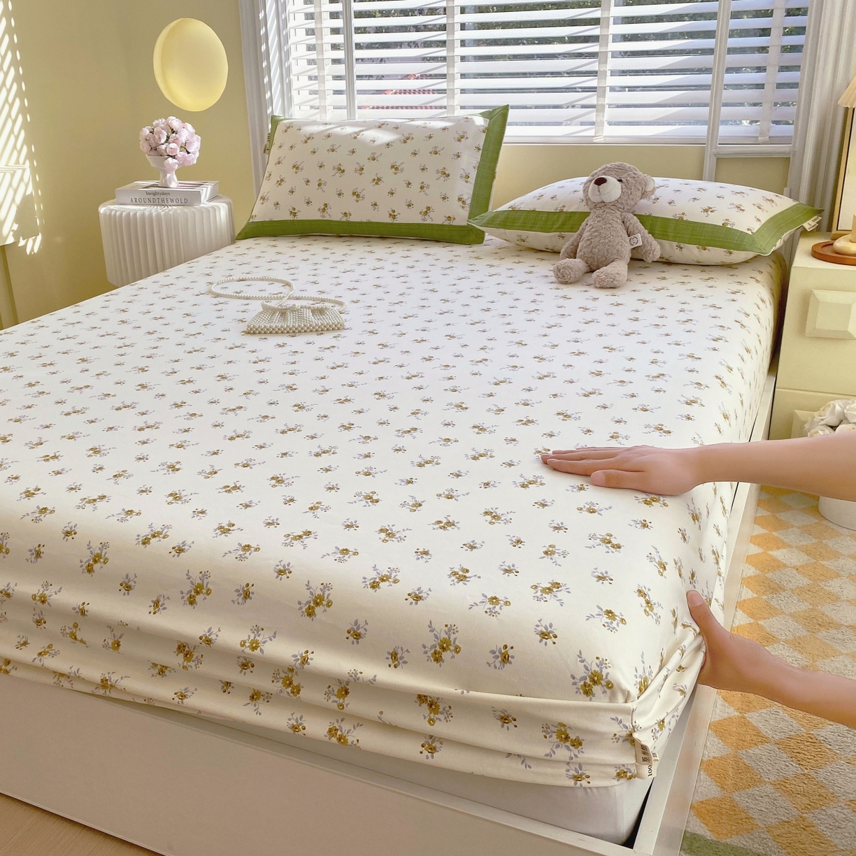 91家纺网 家纺一手货源 找家纺 春皖家纺 2026新款全棉老粗布工艺款单床笠床笠单件 倩影米