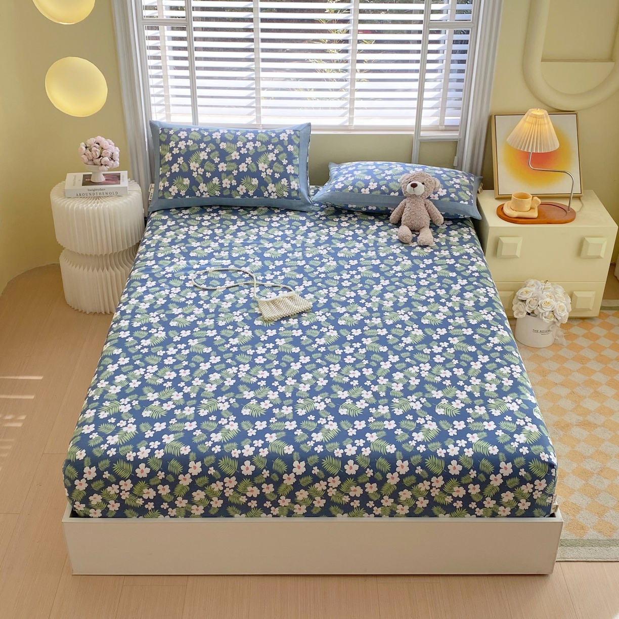 91家纺网 家纺一手货源 找家纺 春皖家纺 2026新款全棉老粗布工艺款单床笠床笠单件 沁香蓝