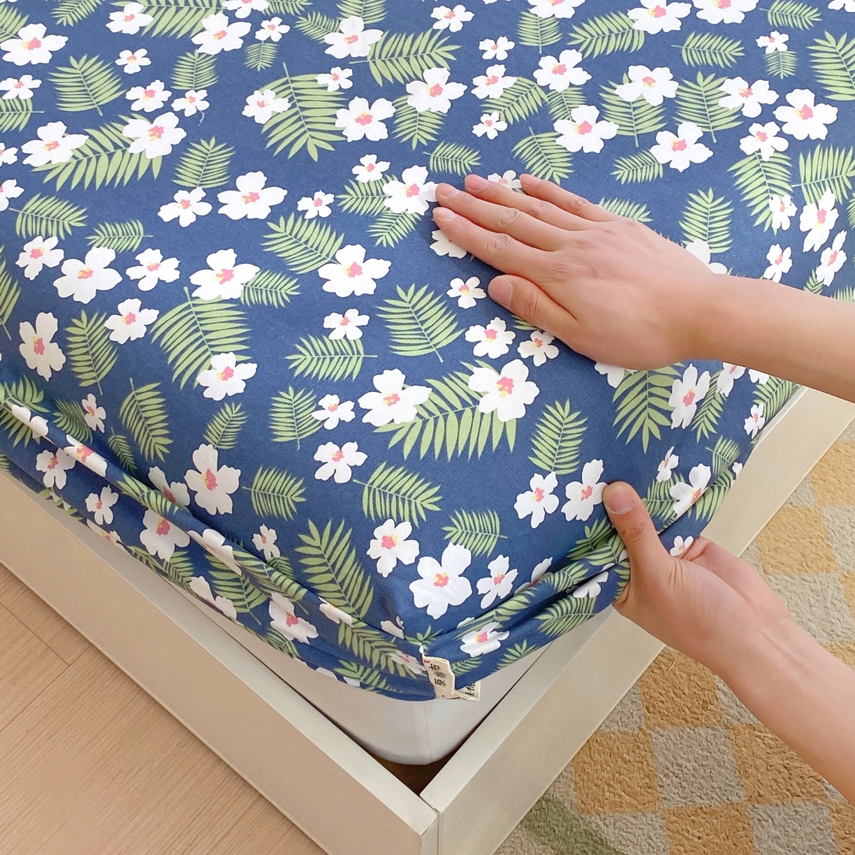 91家纺网 家纺一手货源 找家纺 春皖家纺 2026新款全棉老粗布工艺款单床笠床笠单件 沁香蓝