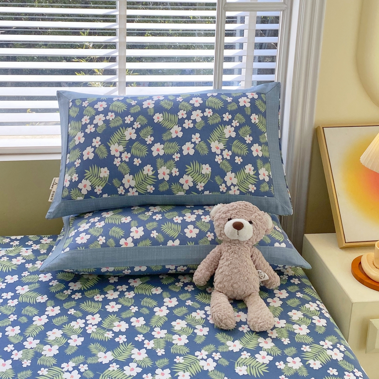 91家纺网 家纺一手货源 找家纺 春皖家纺 2026新款全棉老粗布工艺款单床笠床笠单件 沁香蓝