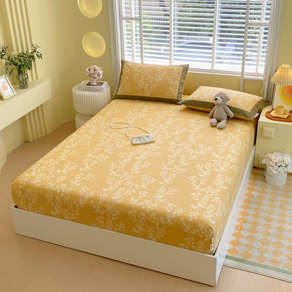 91家纺网 家纺一手货源 找家纺 春皖家纺 2026新款全棉老粗布工艺款单床笠床笠单件 如梦黄