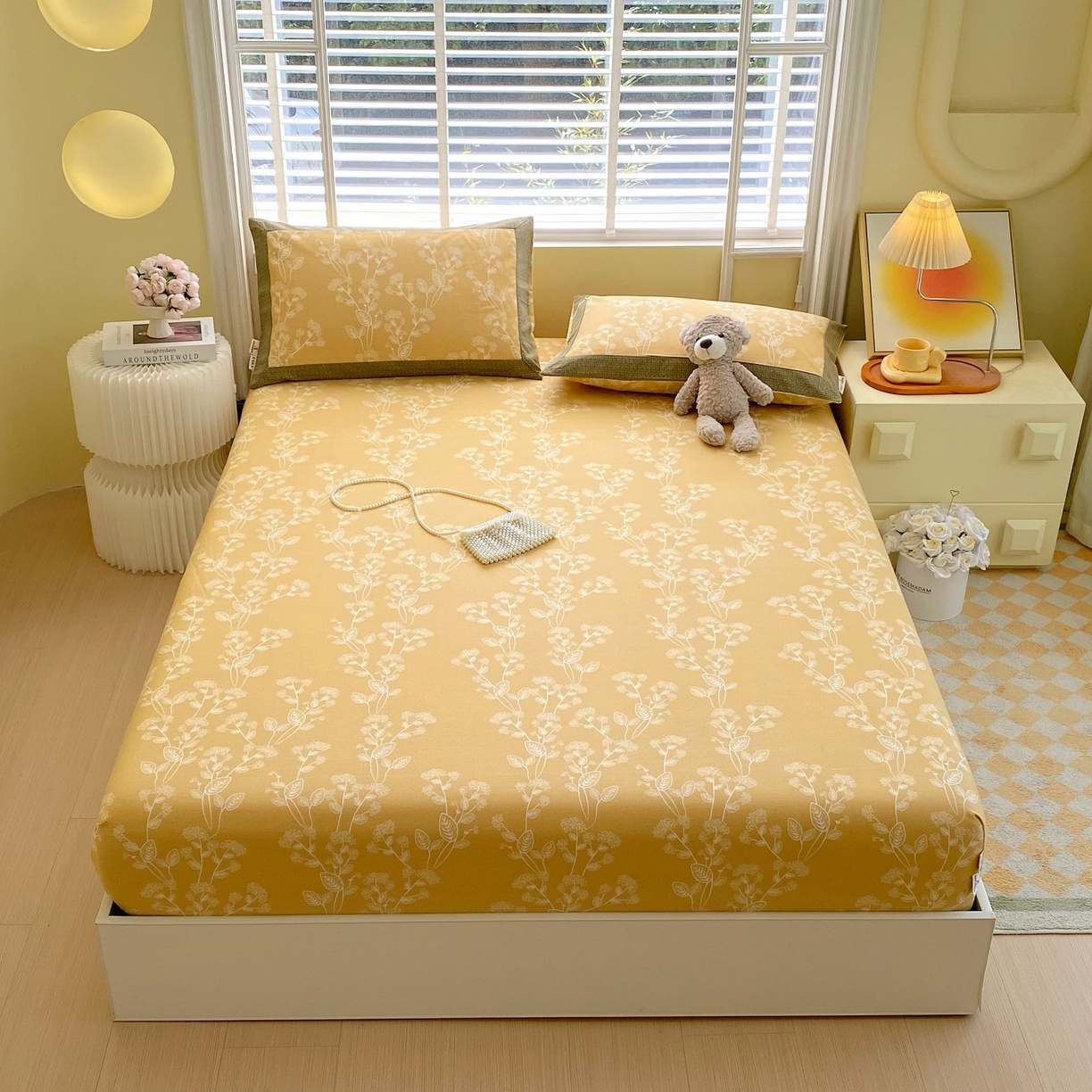 91家纺网 家纺一手货源 找家纺 春皖家纺 2026新款全棉老粗布工艺款单床笠床笠单件 如梦黄