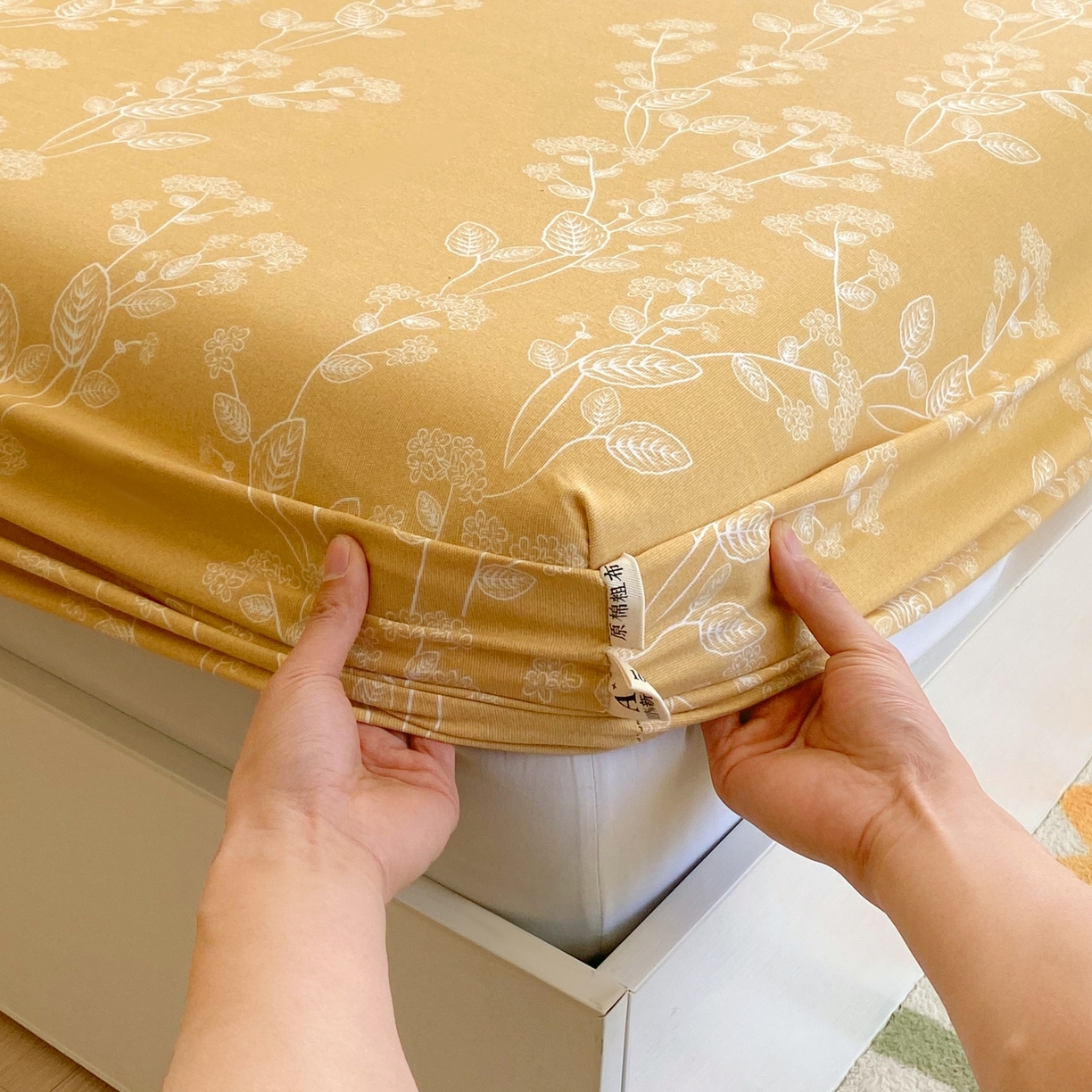 91家纺网 家纺一手货源 找家纺 春皖家纺 2026新款全棉老粗布工艺款单床笠床笠单件 如梦黄