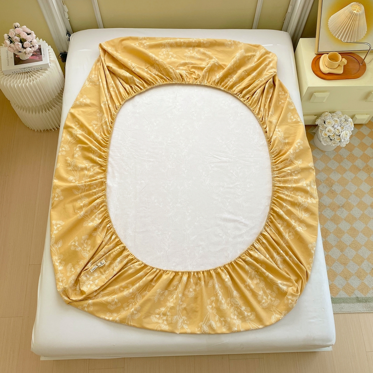 91家纺网 家纺一手货源 找家纺 春皖家纺 2026新款全棉老粗布工艺款单床笠床笠单件 如梦黄