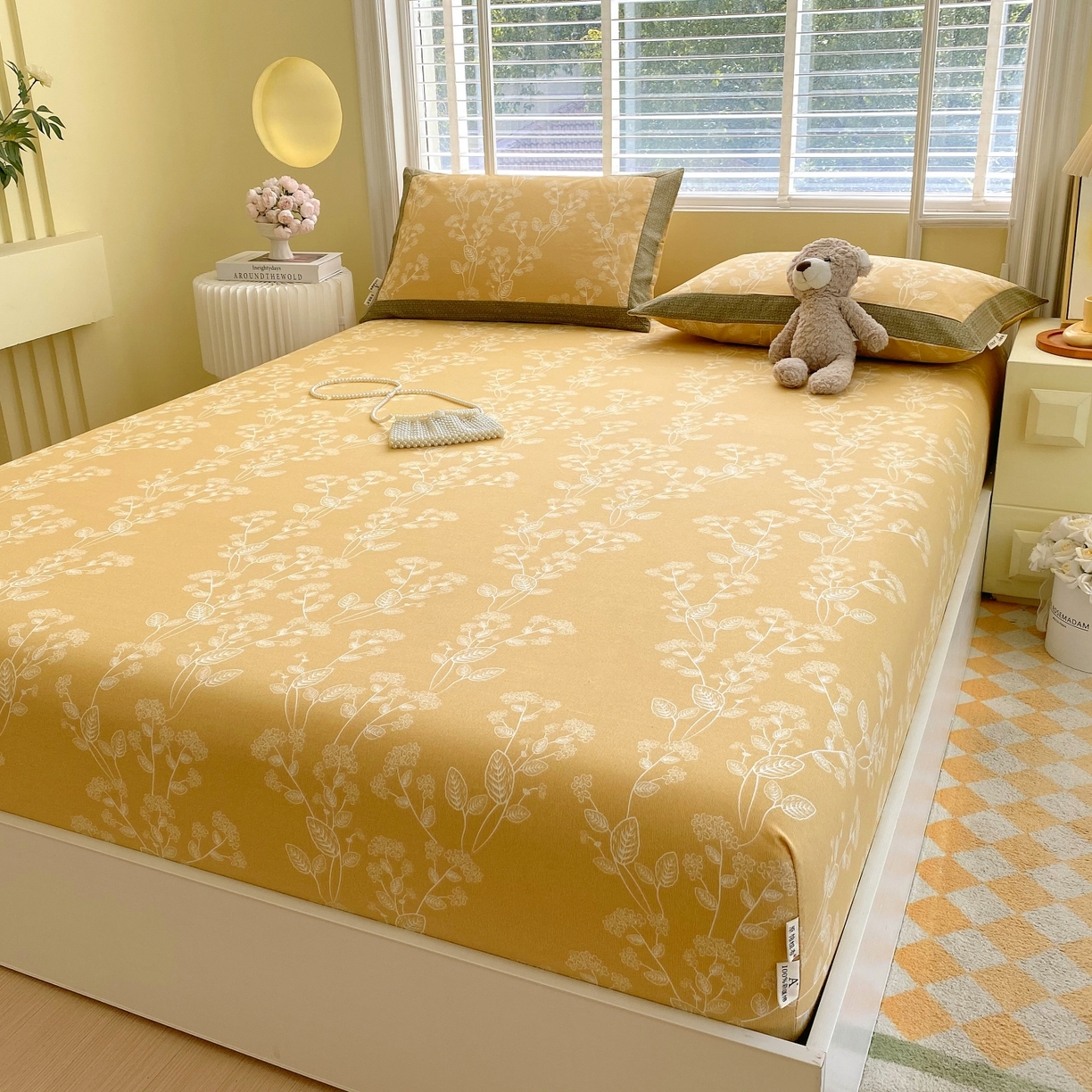 91家纺网 家纺一手货源 找家纺 春皖家纺 2026新款全棉老粗布工艺款单床笠床笠单件 如梦黄