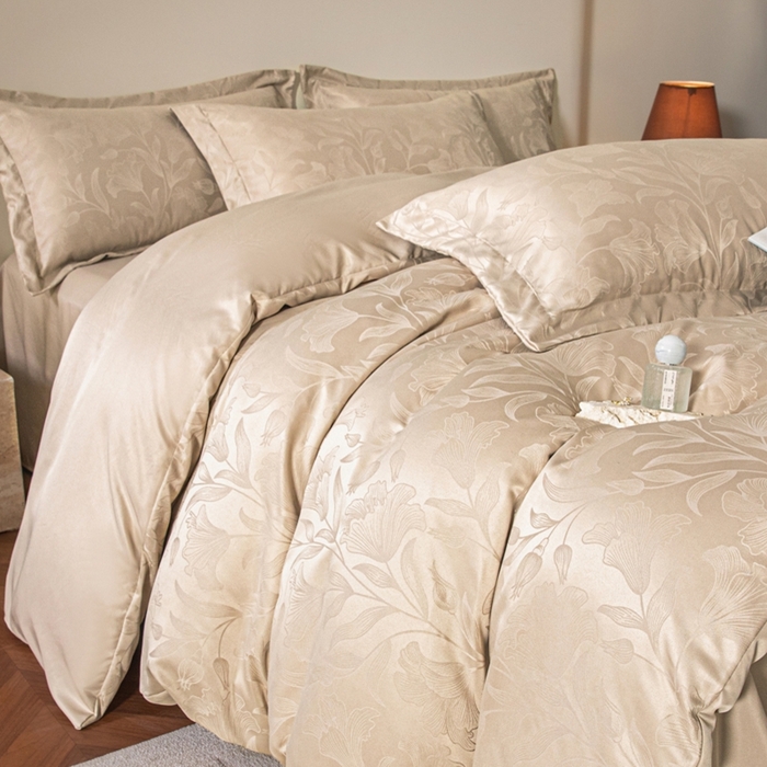 91家纺网 家纺一手货源 找家纺 （总）金牛座家纺 2026新款高克重贡缎提花亲肤棉四件套-情愫系列