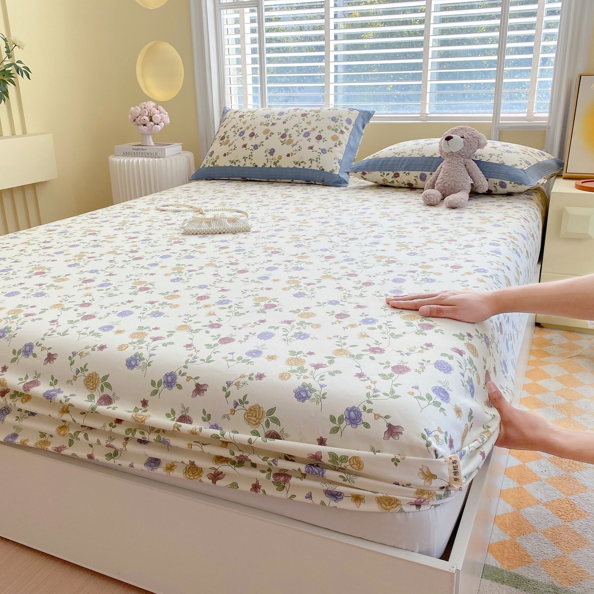 91家纺网 家纺一手货源 找家纺 春皖家纺 2026新款全棉老粗布工艺款单床笠床笠单件 田园梦