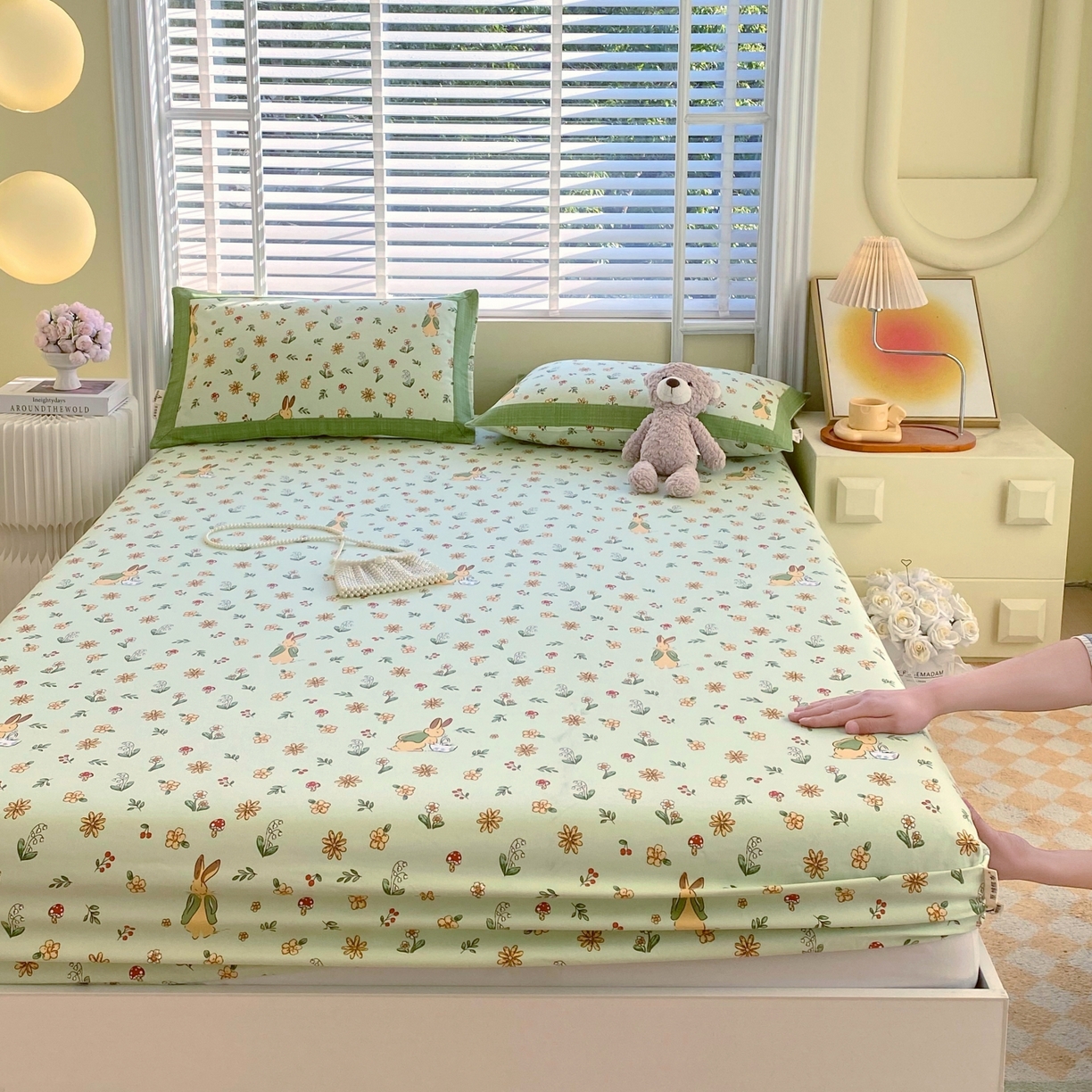 春皖家纺 2026新款全棉老粗布工艺款单床笠床笠单件 兔开心