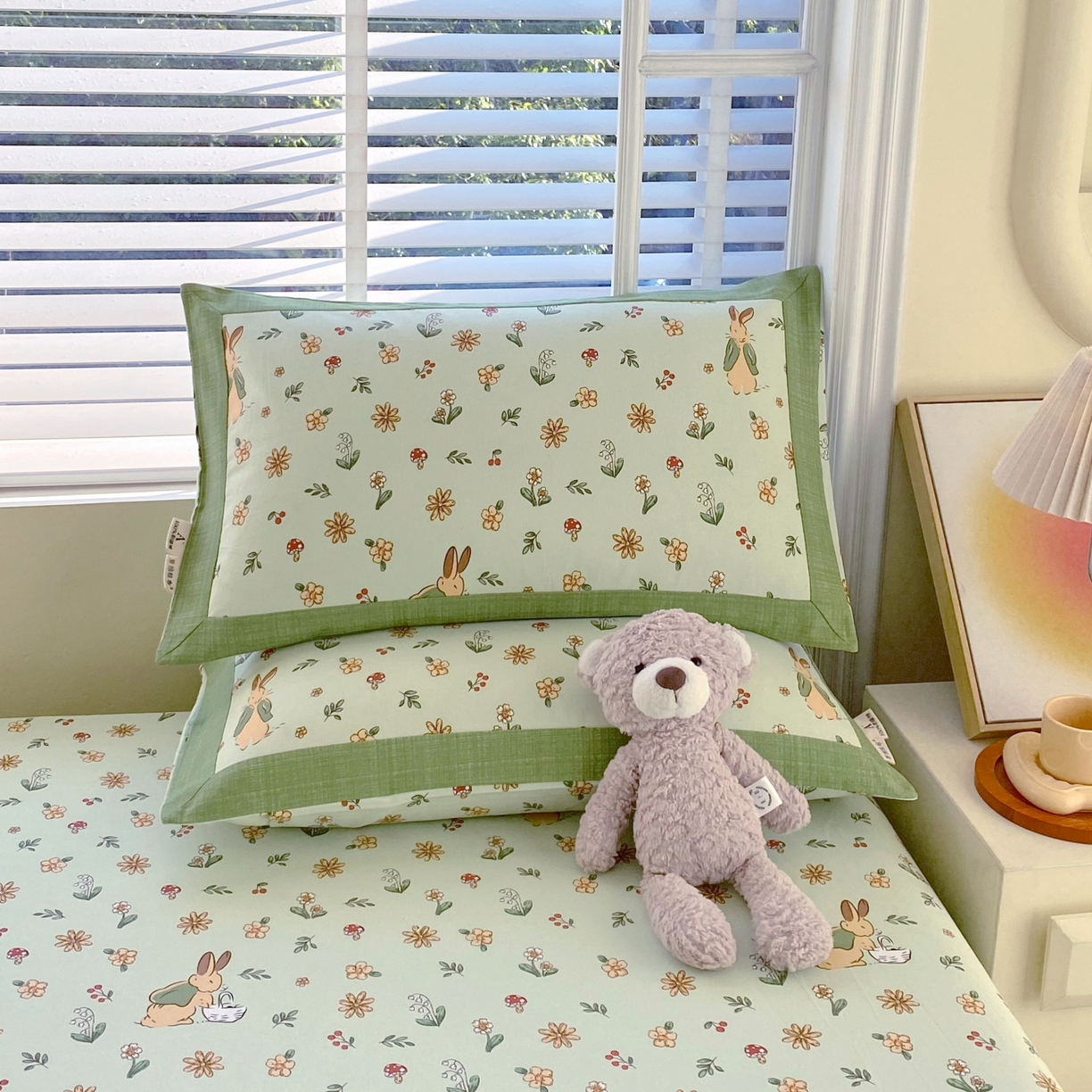 91家纺网 家纺一手货源 找家纺 春皖家纺 2026新款全棉老粗布工艺款单床笠床笠单件 兔开心