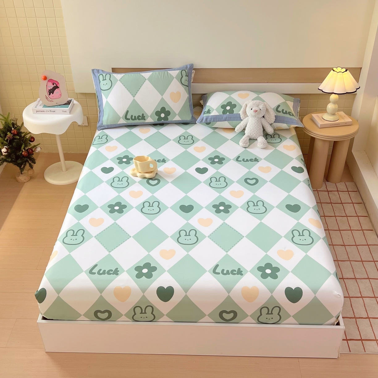 91家纺网 家纺一手货源 找家纺 春皖家纺 2026新款全棉老粗布工艺款单床笠床笠单件 幸运