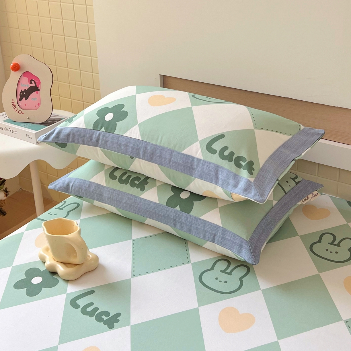 91家纺网 家纺一手货源 找家纺 春皖家纺 2026新款全棉老粗布工艺款单床笠床笠单件 幸运