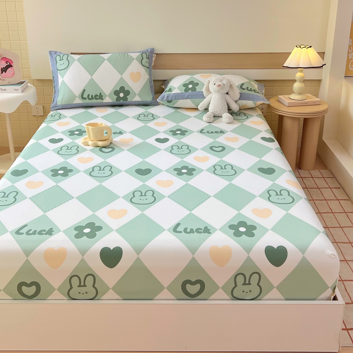 91家纺网 家纺一手货源 找家纺 春皖家纺 2026新款全棉老粗布工艺款单床笠床笠单件 幸运