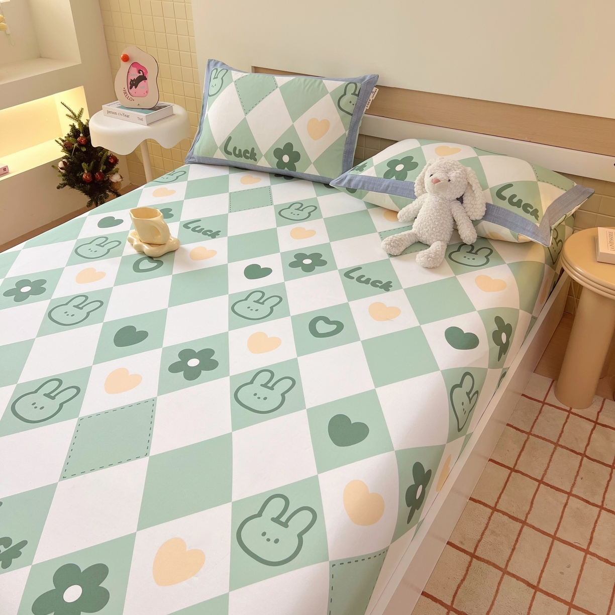 91家纺网 家纺一手货源 找家纺 春皖家纺 2026新款全棉老粗布工艺款单床笠床笠单件 幸运