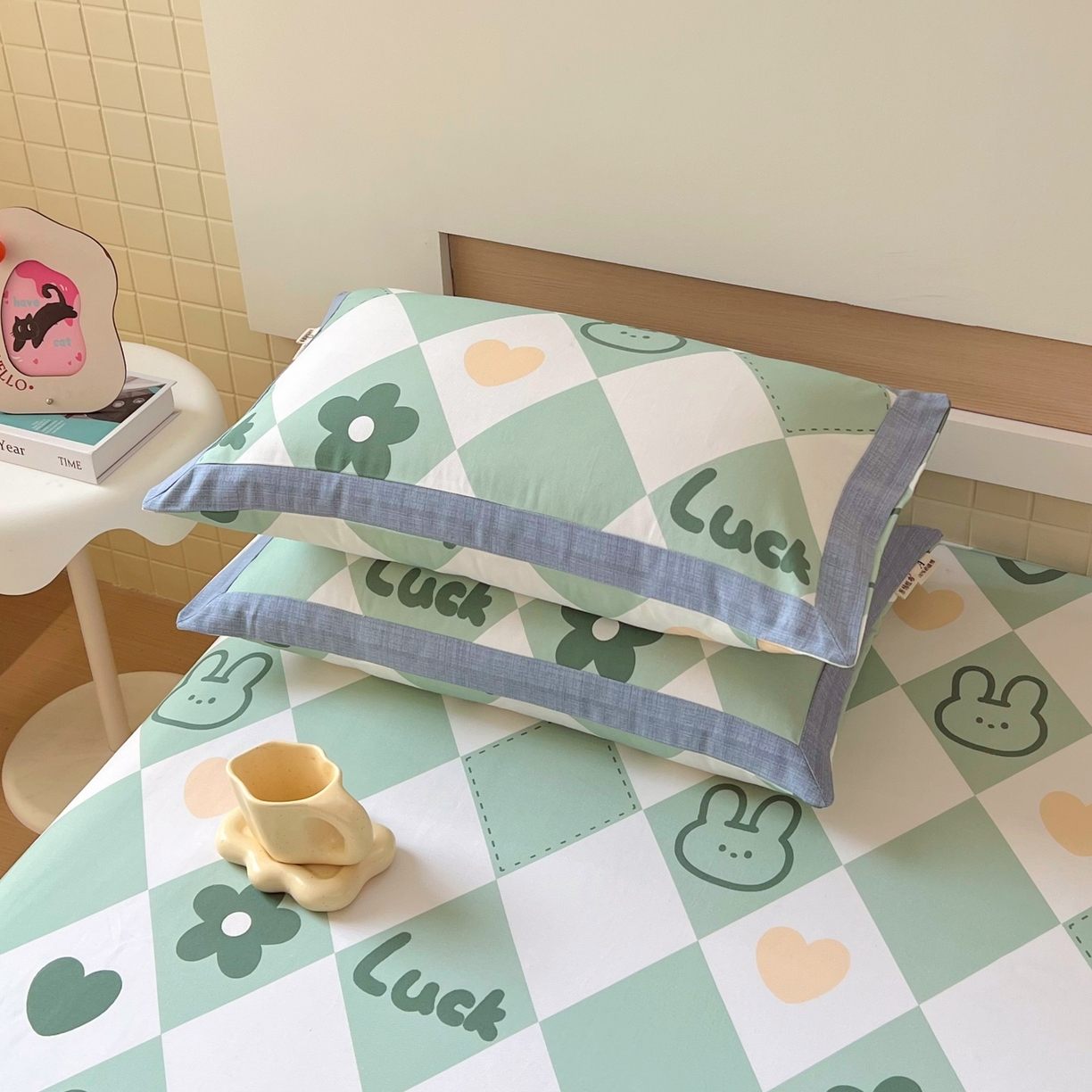 91家纺网 家纺一手货源 找家纺 春皖家纺 2026新款全棉老粗布工艺款单床笠床笠单件 幸运