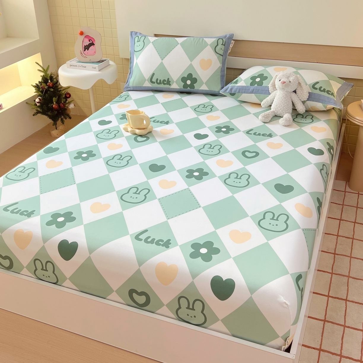 91家纺网 家纺一手货源 找家纺 春皖家纺 2026新款全棉老粗布工艺款单床笠床笠单件 幸运