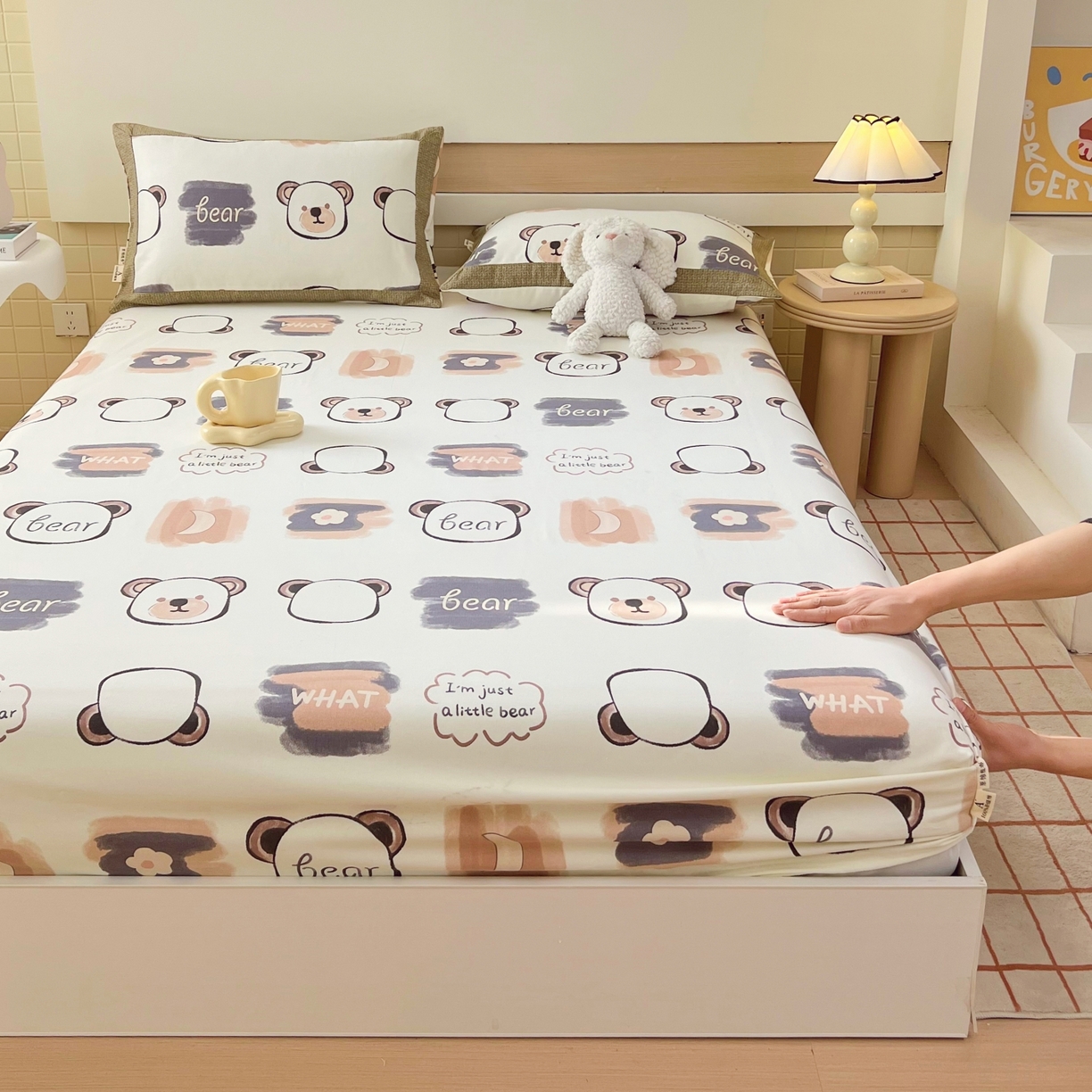 春皖家纺 2026新款全棉老粗布工艺款单床笠床笠单件 幸运熊