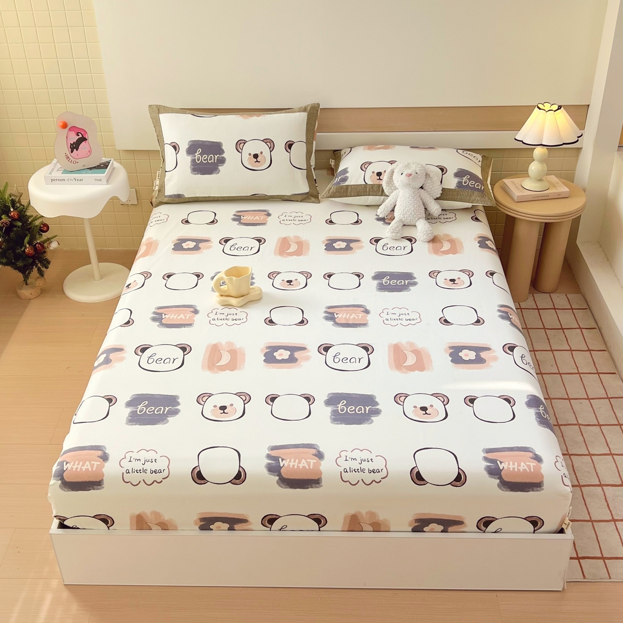 91家纺网 家纺一手货源 找家纺 春皖家纺 2026新款全棉老粗布工艺款单床笠床笠单件 幸运熊