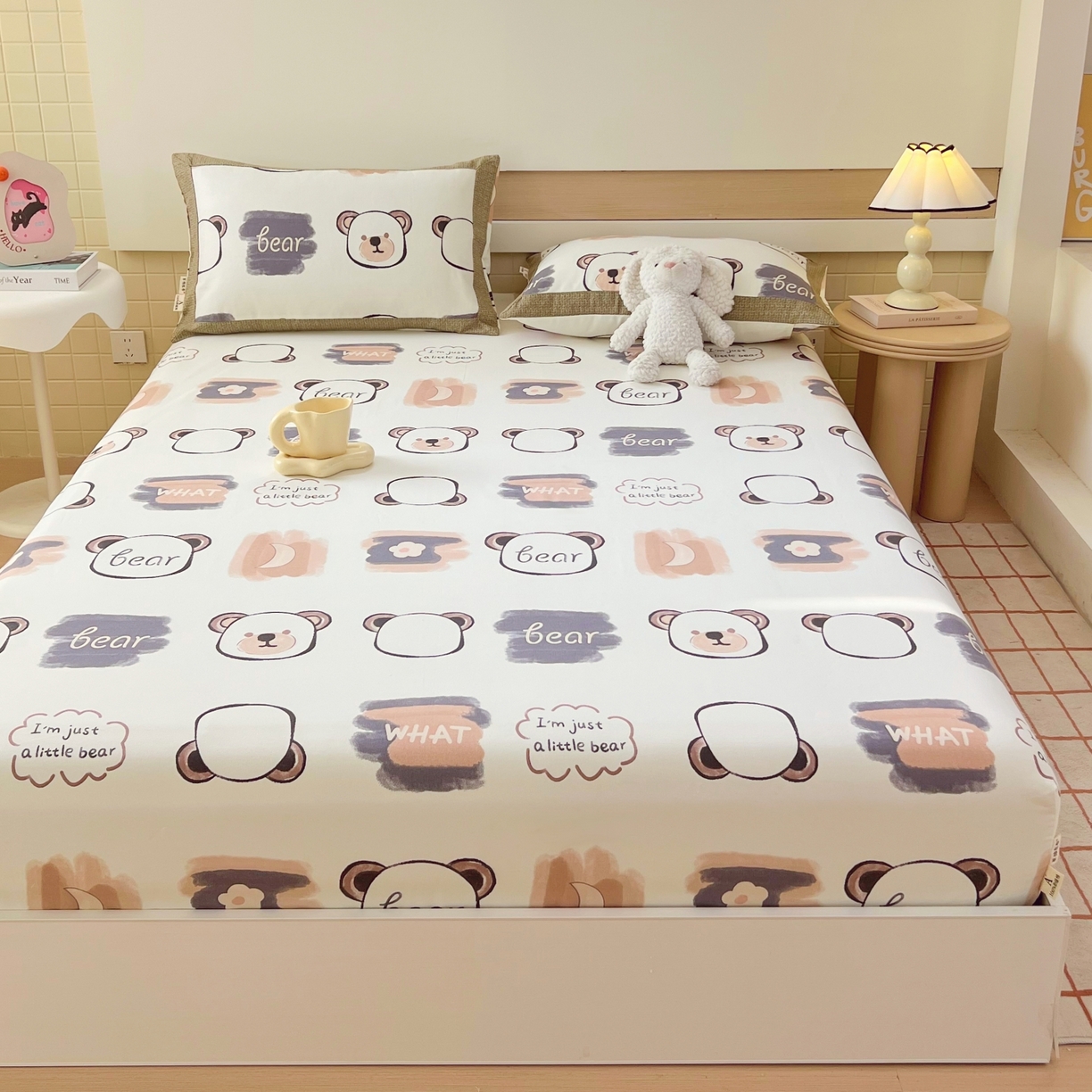 91家纺网 家纺一手货源 找家纺 春皖家纺 2026新款全棉老粗布工艺款单床笠床笠单件 幸运熊