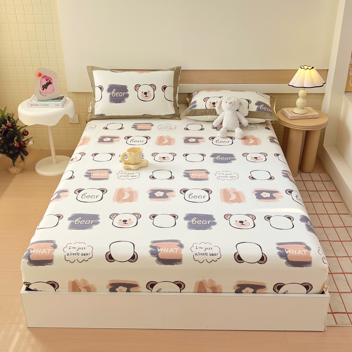 91家纺网 家纺一手货源 找家纺 春皖家纺 2026新款全棉老粗布工艺款单床笠床笠单件 幸运熊