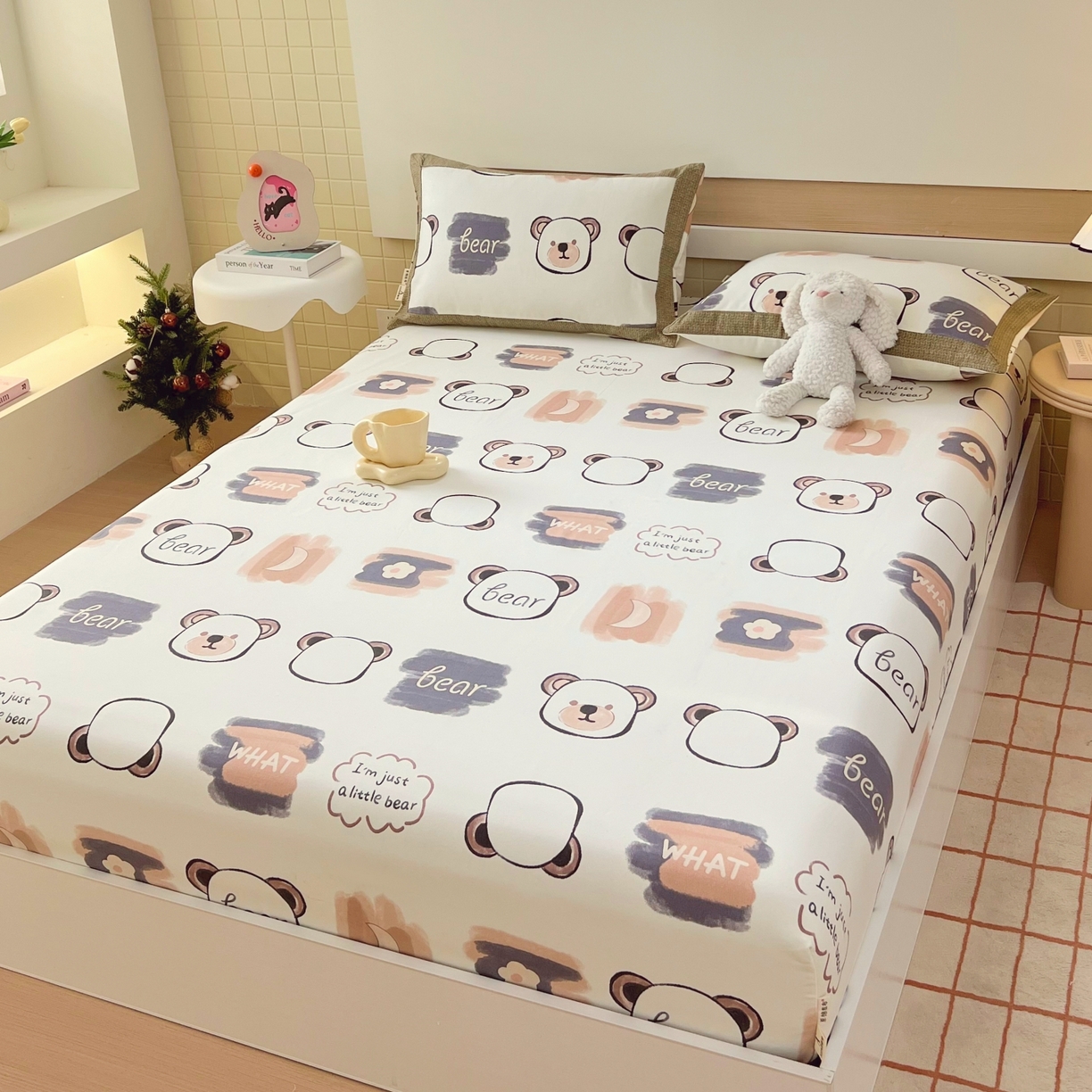 91家纺网 家纺一手货源 找家纺 春皖家纺 2026新款全棉老粗布工艺款单床笠床笠单件 幸运熊