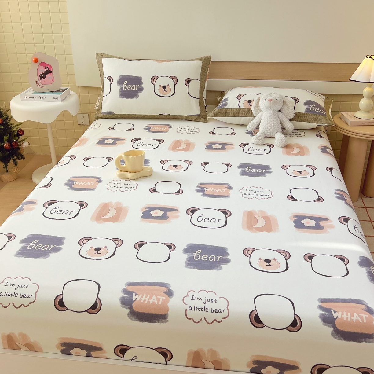 91家纺网 家纺一手货源 找家纺 春皖家纺 2026新款全棉老粗布工艺款单床笠床笠单件 幸运熊