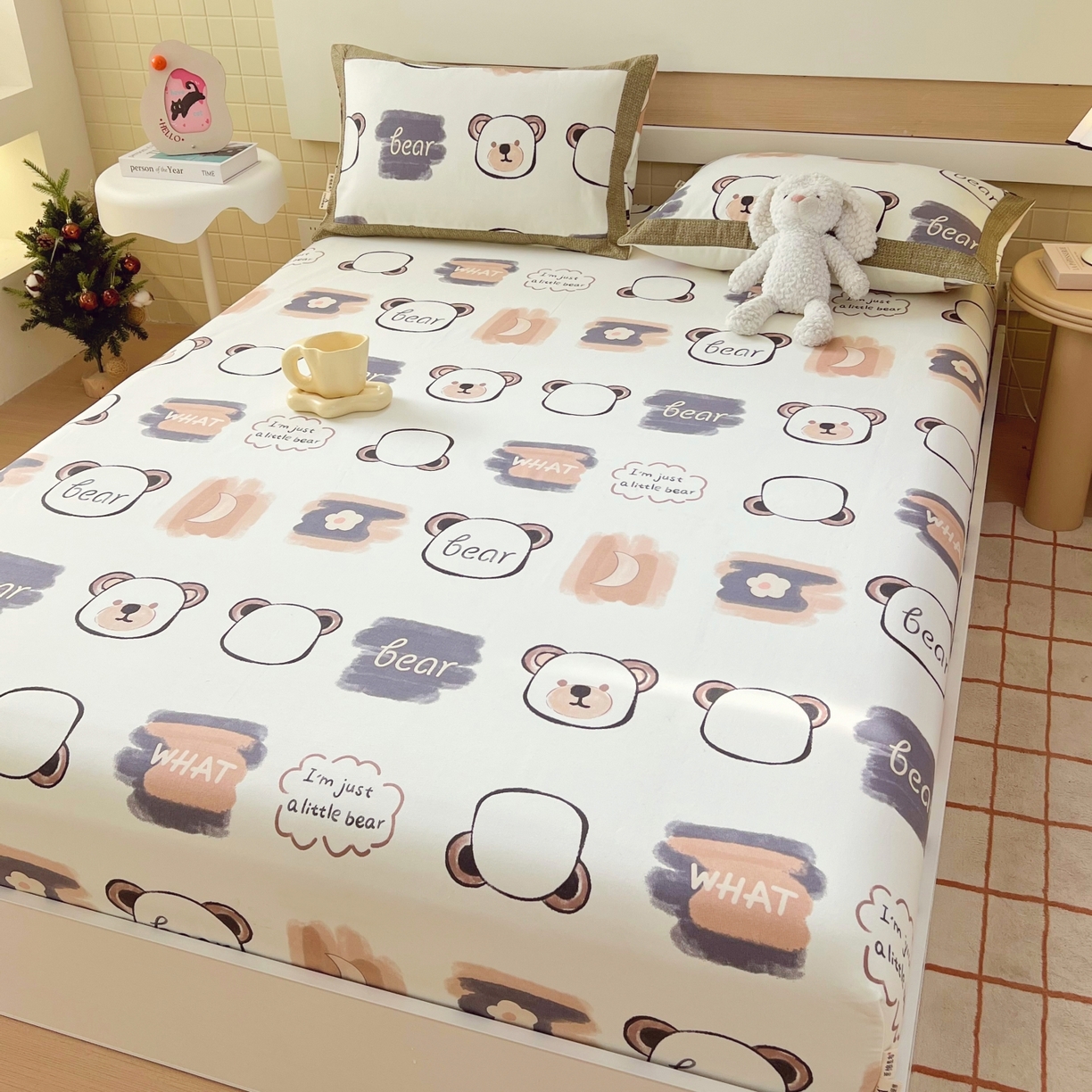 91家纺网 家纺一手货源 找家纺 春皖家纺 2026新款全棉老粗布工艺款单床笠床笠单件 幸运熊