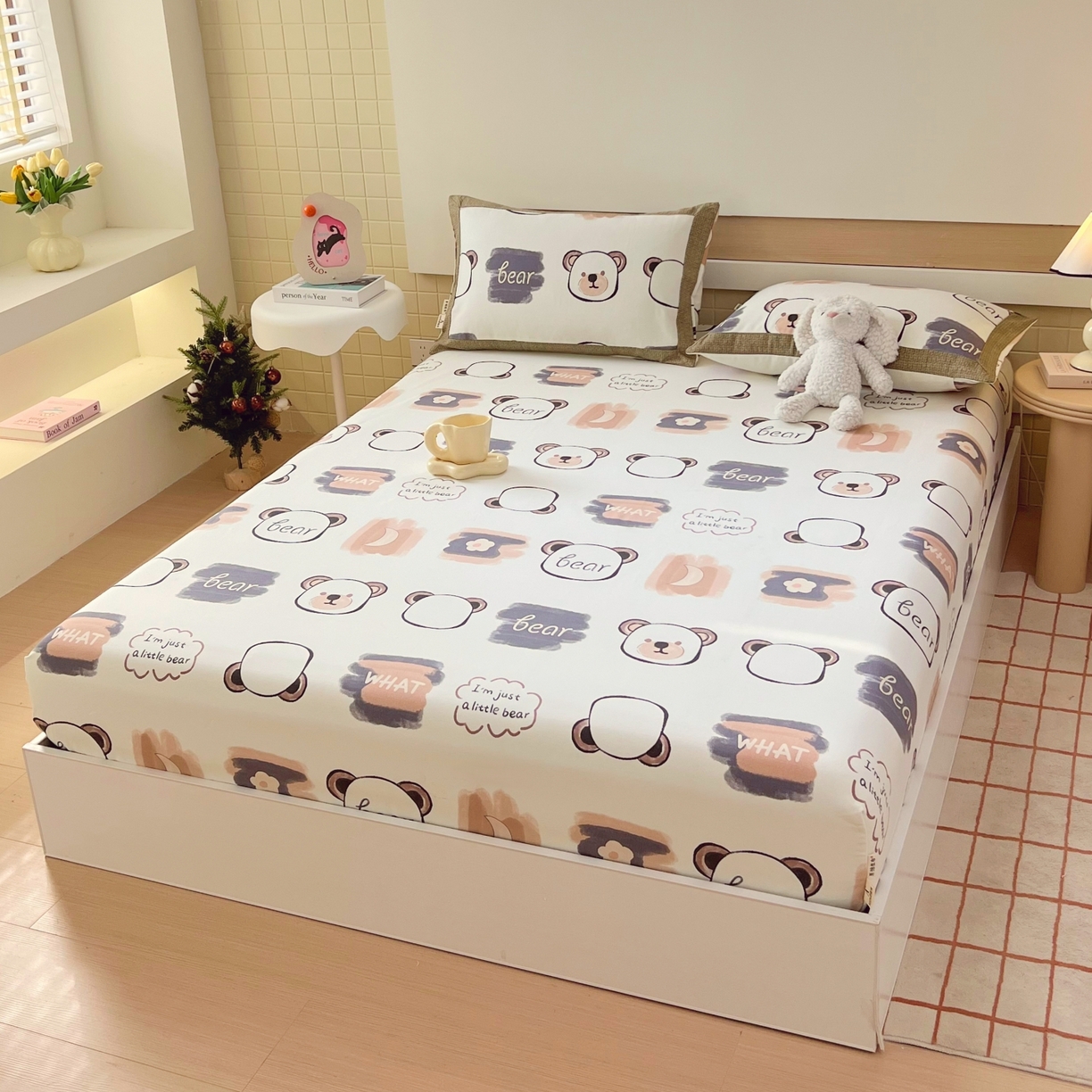 91家纺网 家纺一手货源 找家纺 春皖家纺 2026新款全棉老粗布工艺款单床笠床笠单件 幸运熊