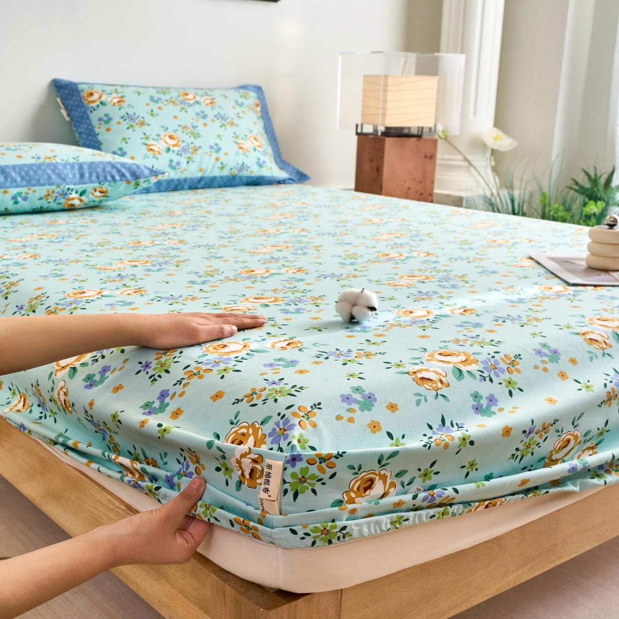 91家纺网 家纺一手货源 找家纺 春皖家纺 2026新款全棉老粗布工艺款单床笠床笠单件 绚烂