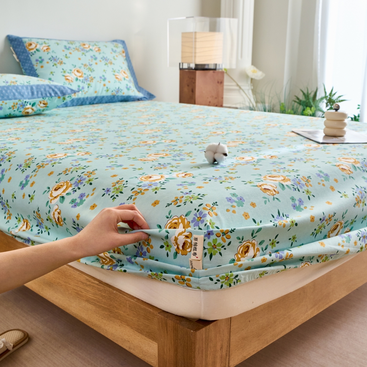 91家纺网 家纺一手货源 找家纺 春皖家纺 2026新款全棉老粗布工艺款单床笠床笠单件 绚烂