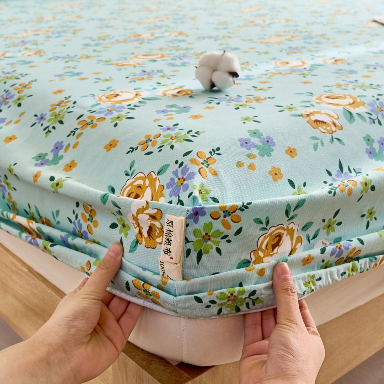 91家纺网 家纺一手货源 找家纺 春皖家纺 2026新款全棉老粗布工艺款单床笠床笠单件 绚烂