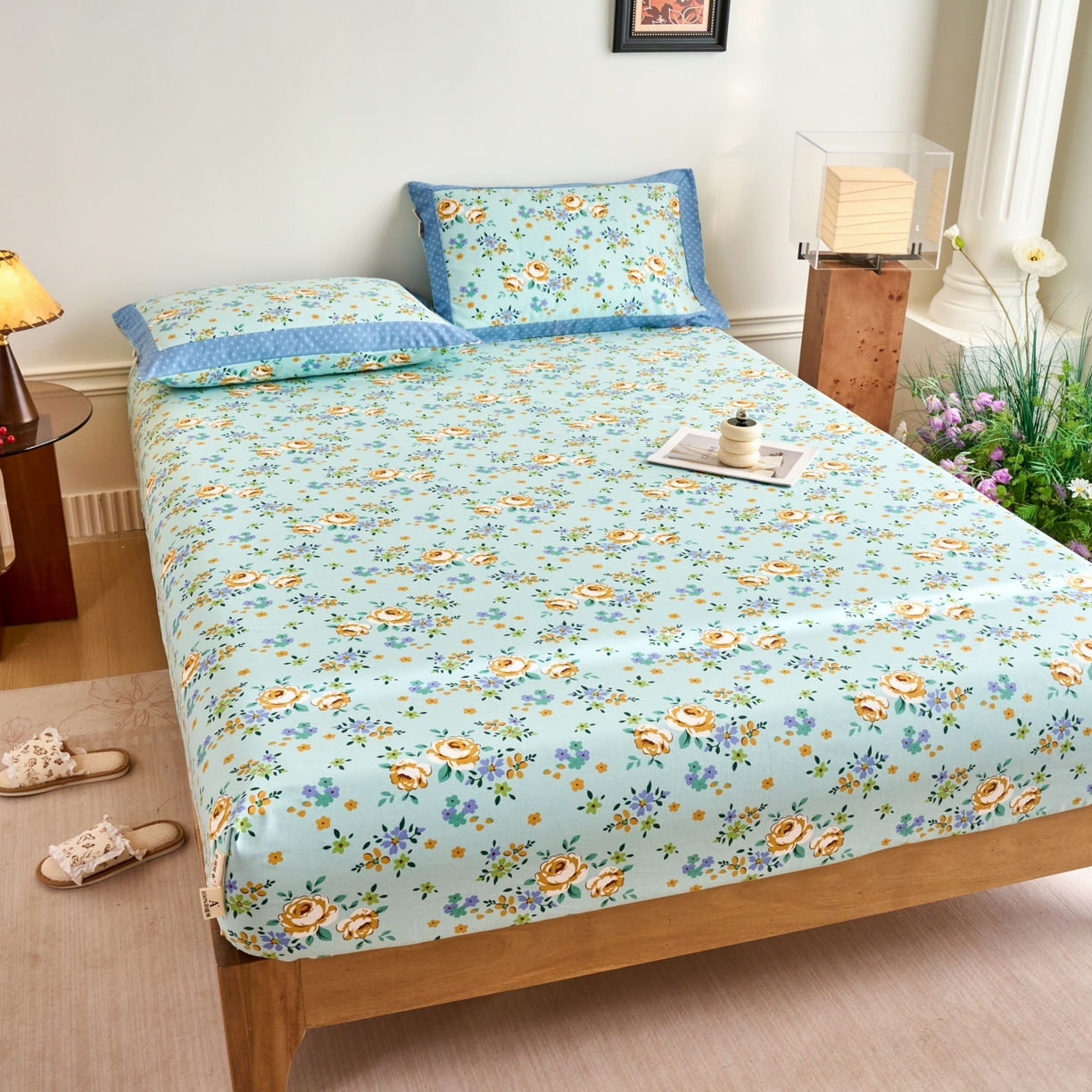 91家纺网 家纺一手货源 找家纺 春皖家纺 2026新款全棉老粗布工艺款单床笠床笠单件 绚烂