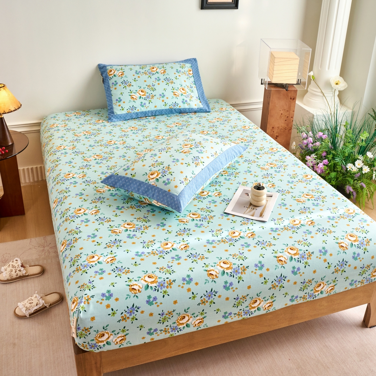 91家纺网 家纺一手货源 找家纺 春皖家纺 2026新款全棉老粗布工艺款单床笠床笠单件 绚烂