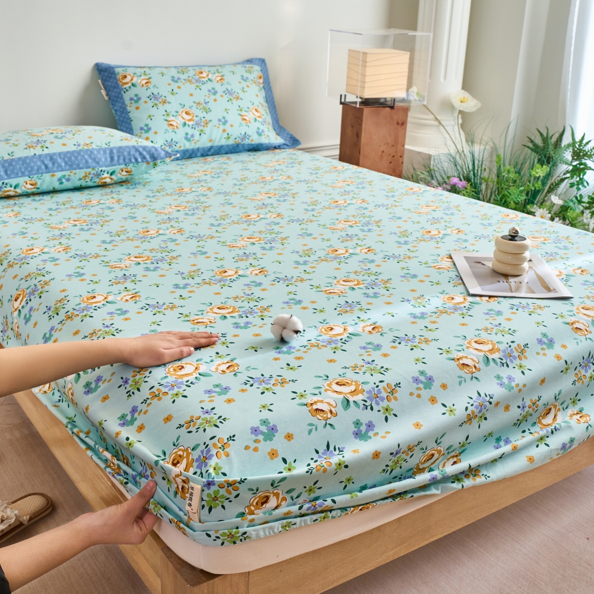 91家纺网 家纺一手货源 找家纺 春皖家纺 2026新款全棉老粗布工艺款单床笠床笠单件 绚烂