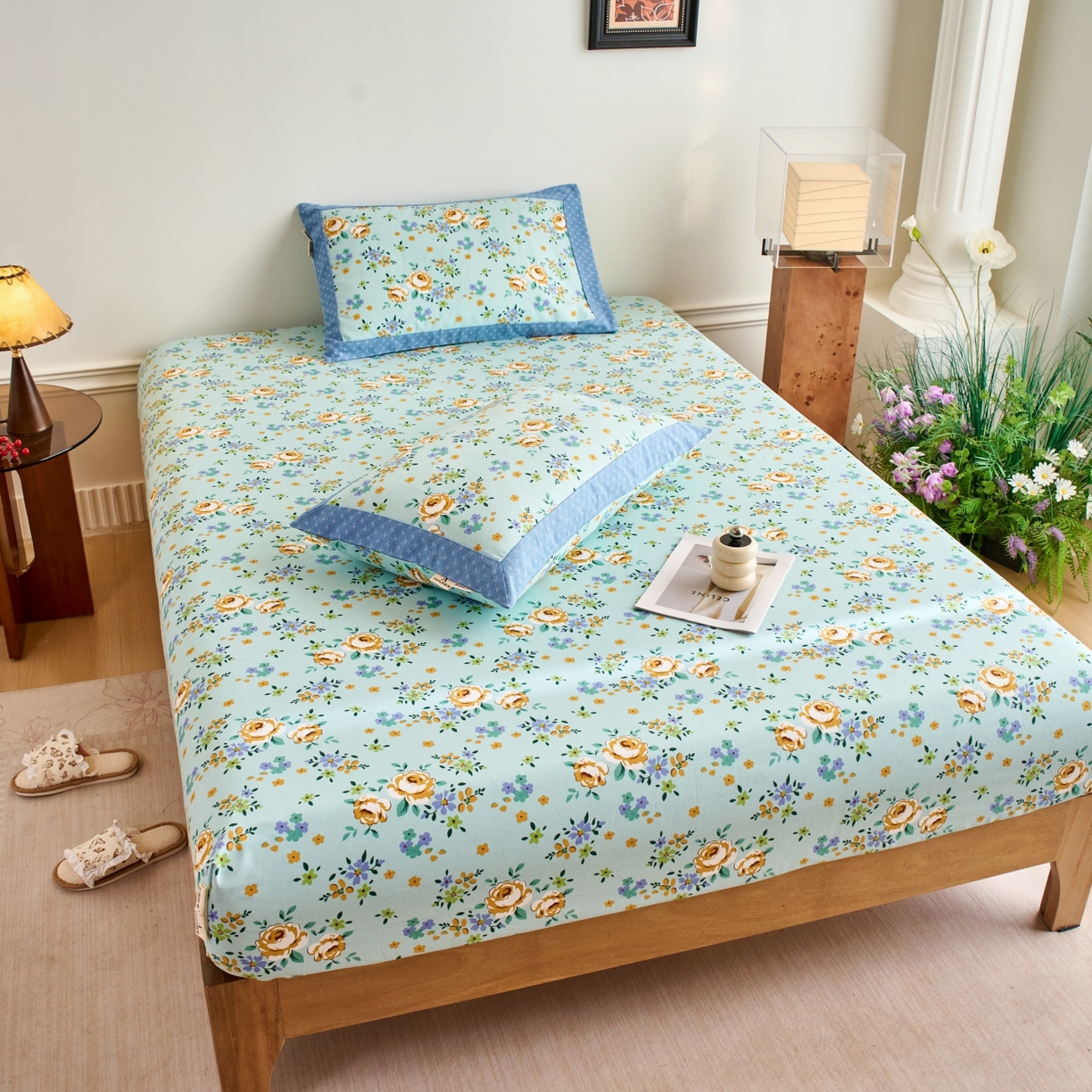 91家纺网 家纺一手货源 找家纺 春皖家纺 2026新款全棉老粗布工艺款单床笠床笠单件 绚烂