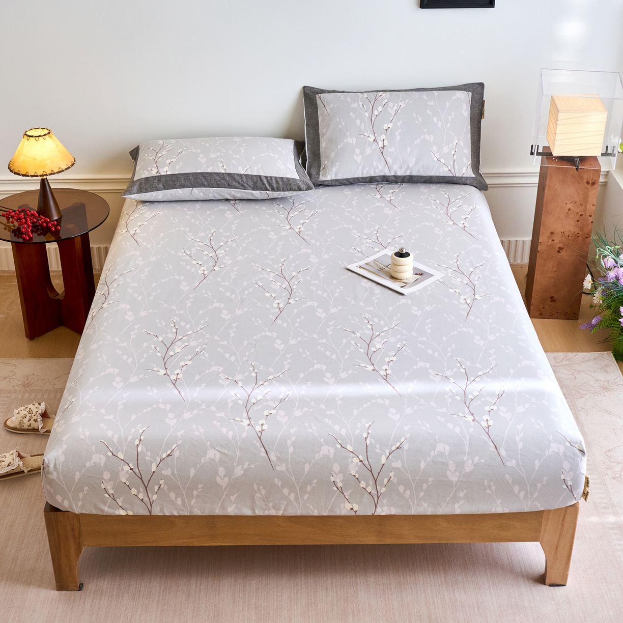 91家纺网 家纺一手货源 找家纺 春皖家纺 2026新款全棉老粗布工艺款单床笠床笠单件 枝丫