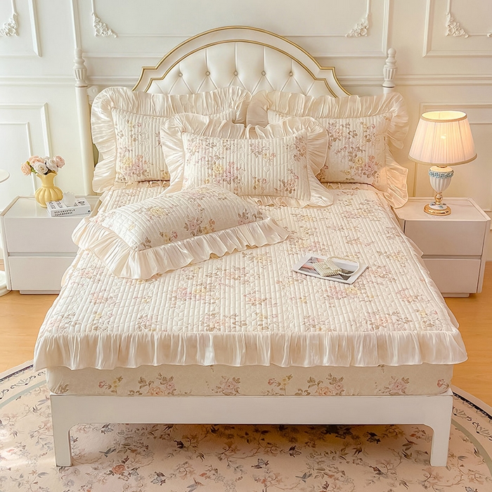 宜凡家纺 2026新款全棉夹棉公主风床笠三件套 花黛织梦